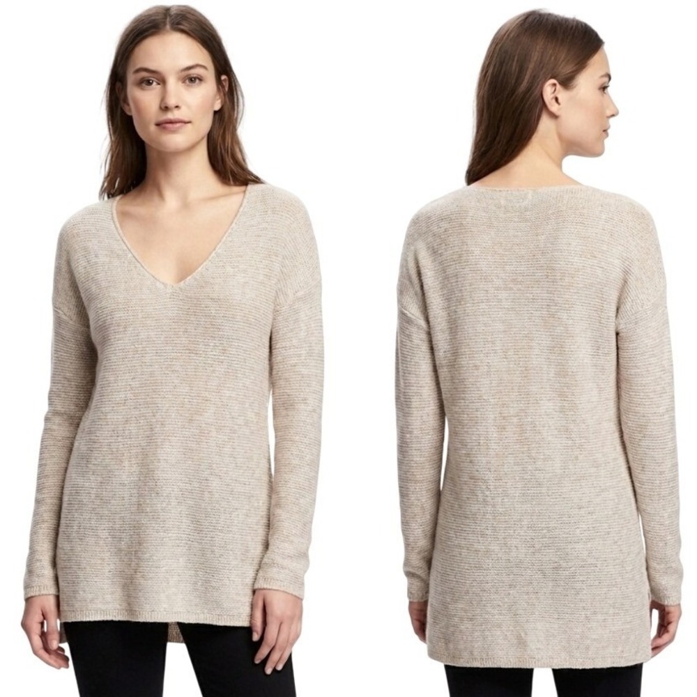 Old Navy Sweater Womens S Beige V Neck High Low Hem Knit Pullover Casual Country